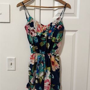 Foreign Exchange Navy Floral Spaghetti-Strap Romper